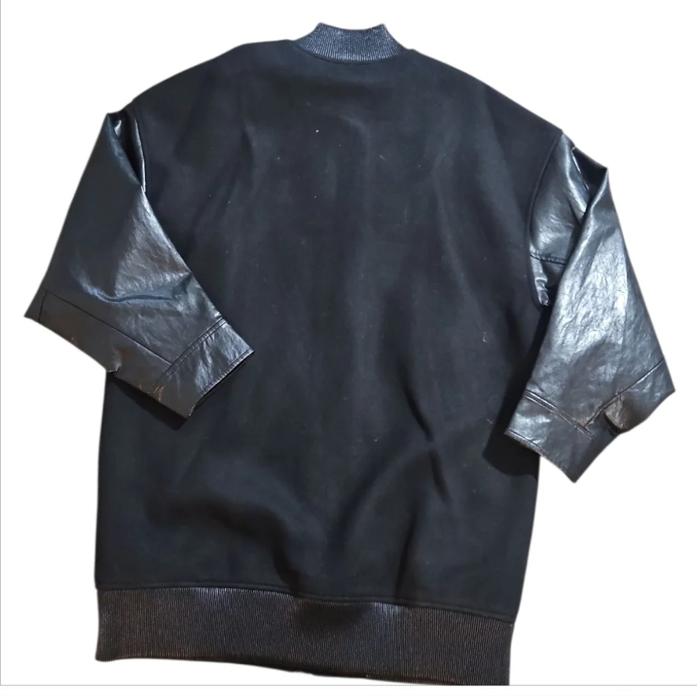 NWT Michael Kors Black Oversized Mixed Media Faux Leather Bomber Jacket S